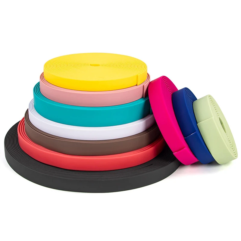 PVC and TPU coated webbing samples showing different widths and surface finishes PVC and TPU coated webbing samples showing different widths and surface finishes
